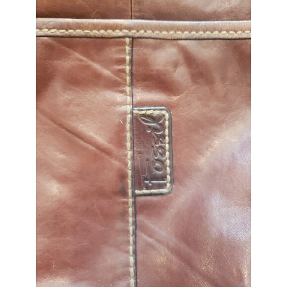 Fossil Cognac Brown Crossbody Purse Leather Vintage 90s  Medium  Boho Festival - Picture 2 of 9